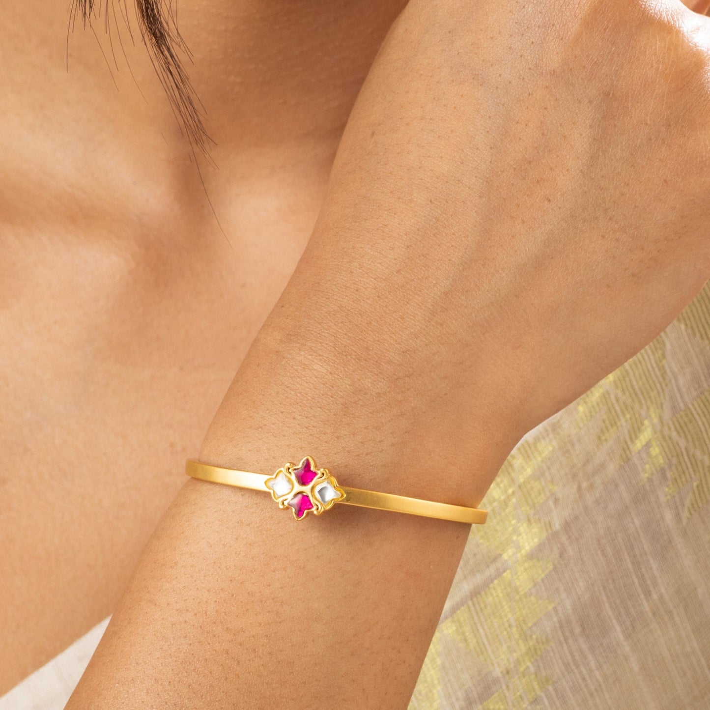 Pushp Jadau Silver Bracelet