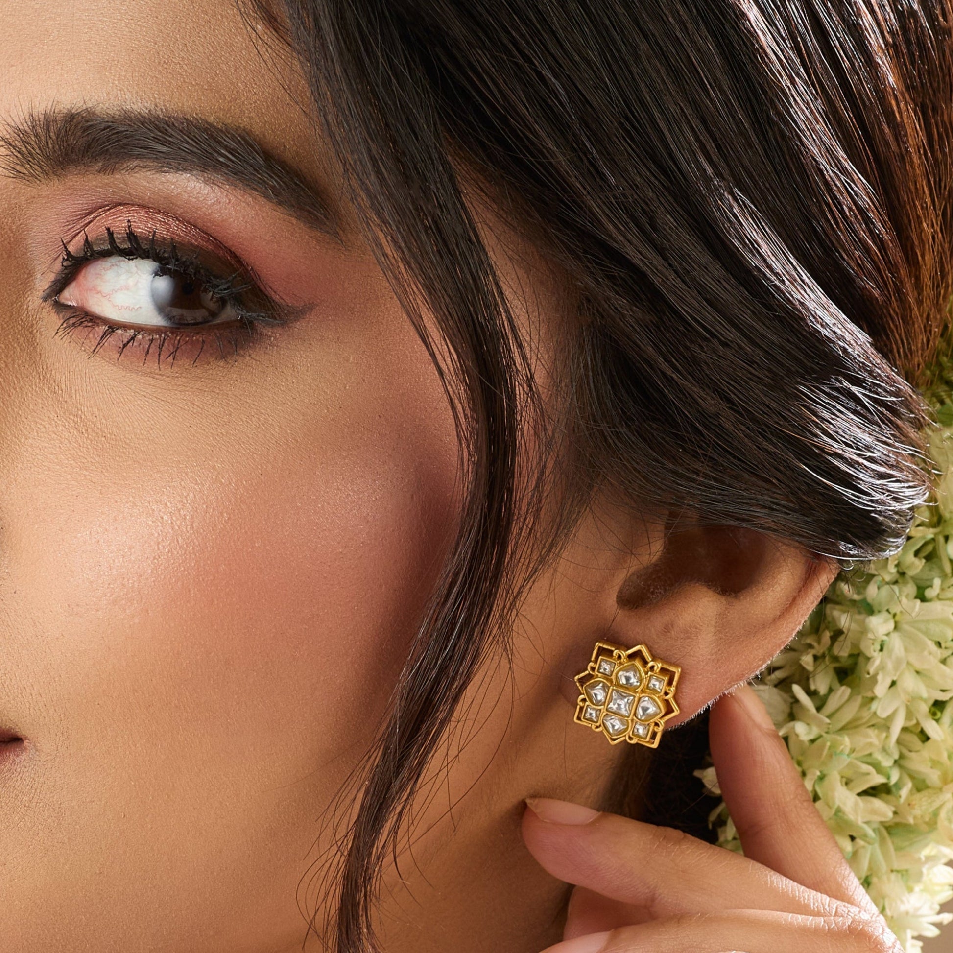 Kollam Jadau Silver Stud Earrings