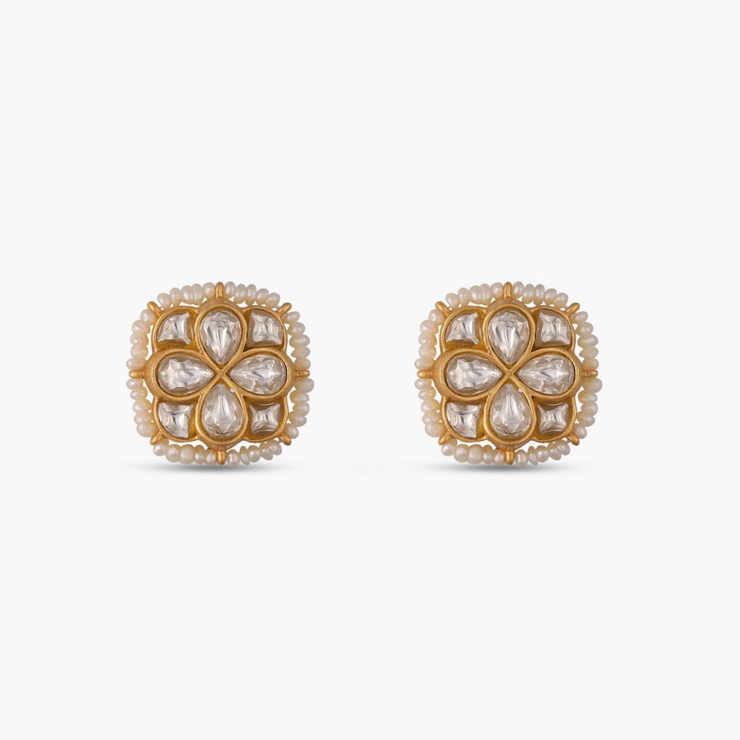 Moti Jadau Silver Stud Earrings