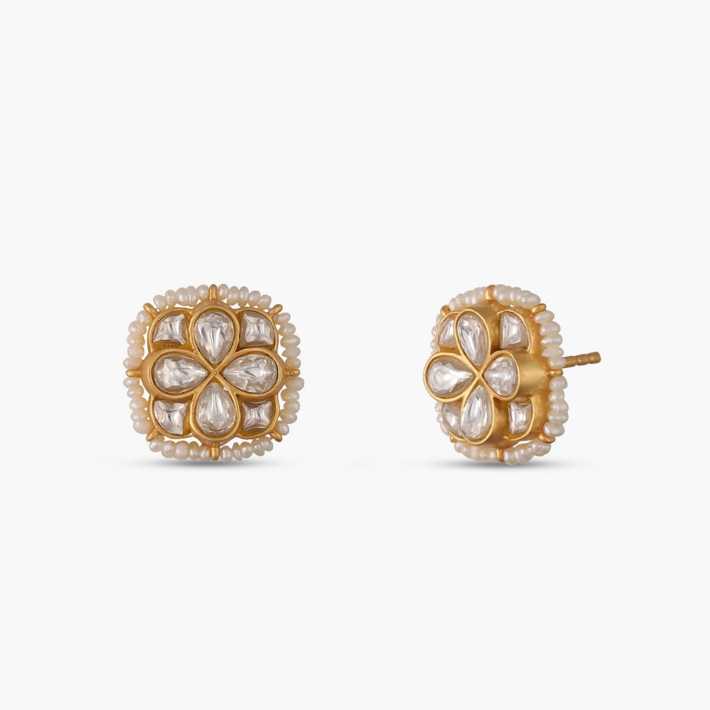 Moti Jadau Silver Stud Earrings