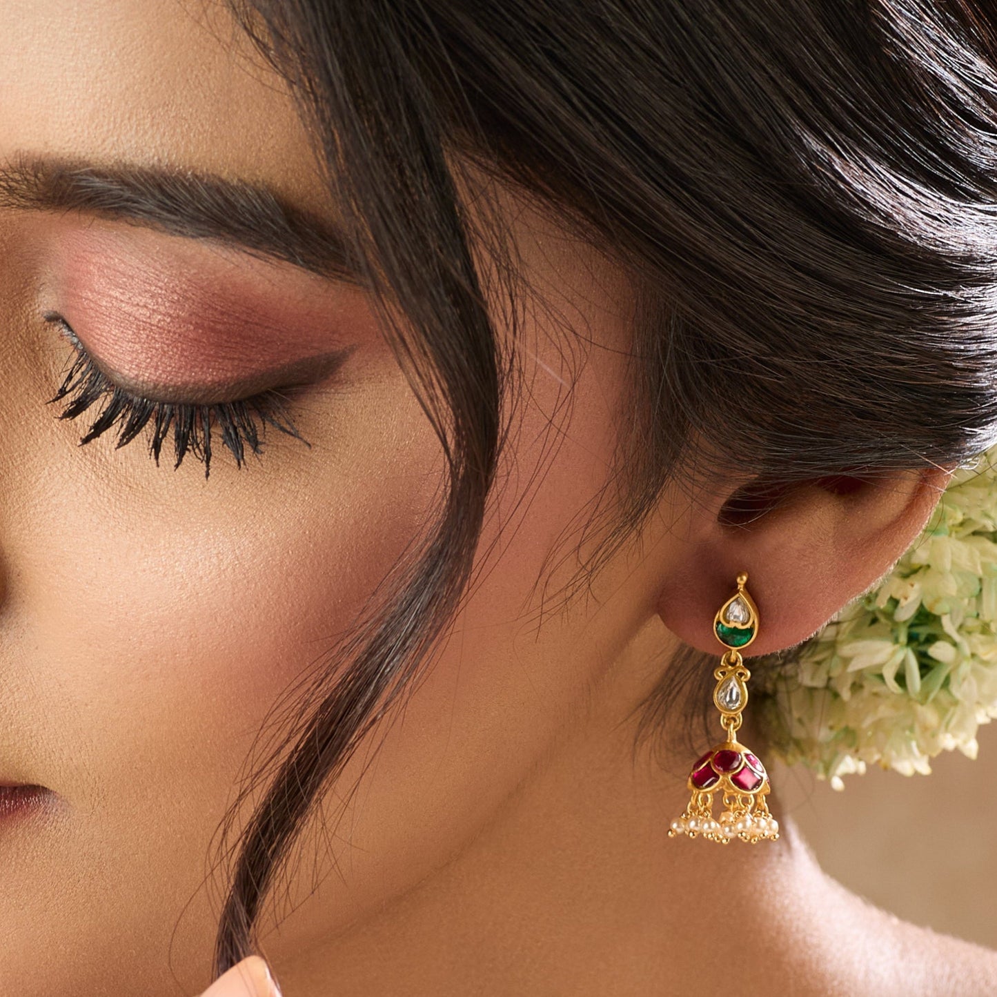 Tara Kempu Jadau Silver Jhumka Earrings