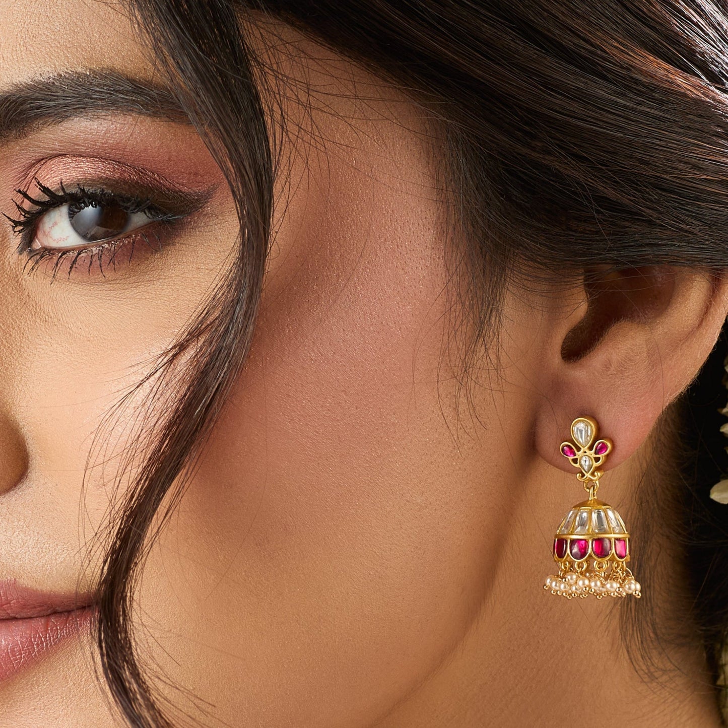 Ruhani Kempu Jadau Silver Jhumka Earrings