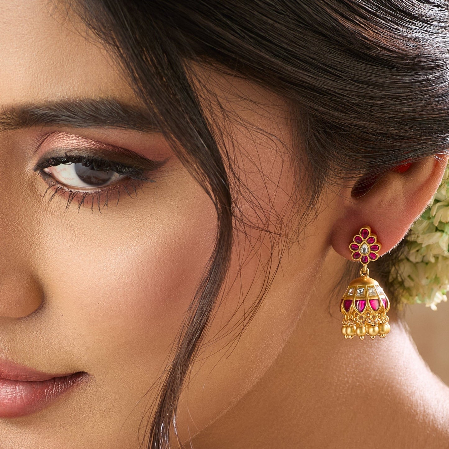 Mayur Kempu Jadau Silver Jhumka Earrings