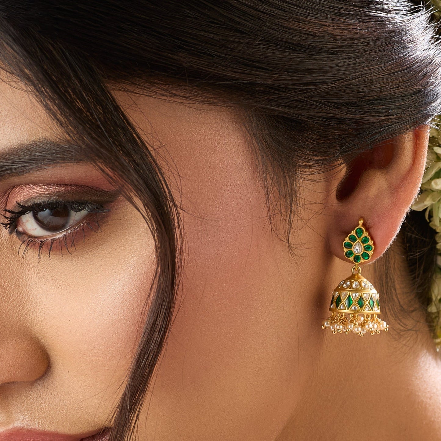 Harita Mayur Jadau Silver Jhumka Earrings