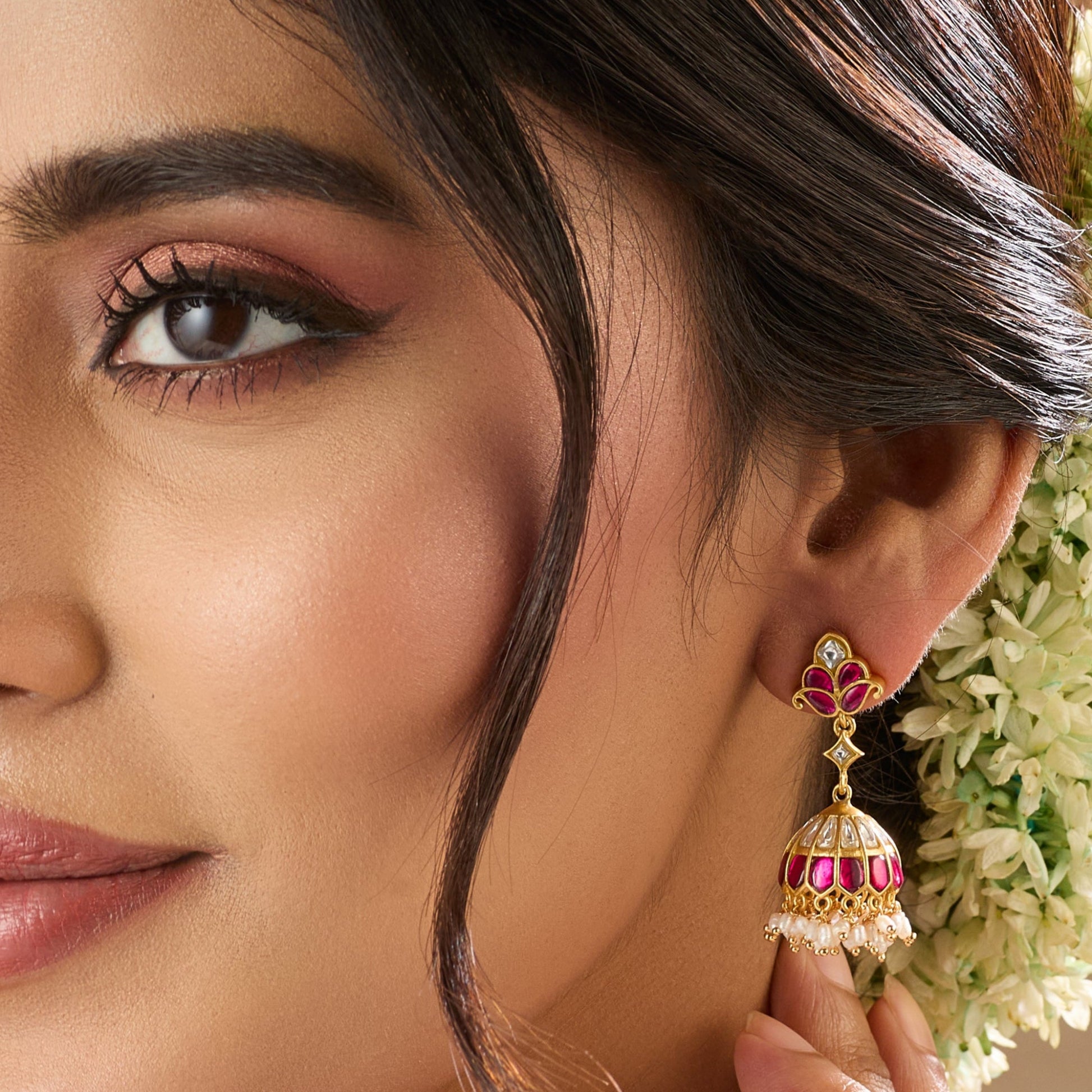 Kavya Kempu Jadau Silver Jhumka Earrings