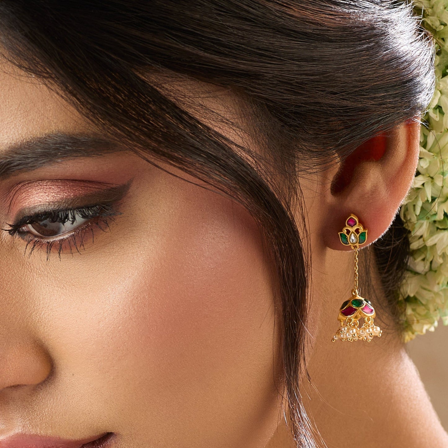 Kamal Kempu Jadau Silver Jhumka Earrings