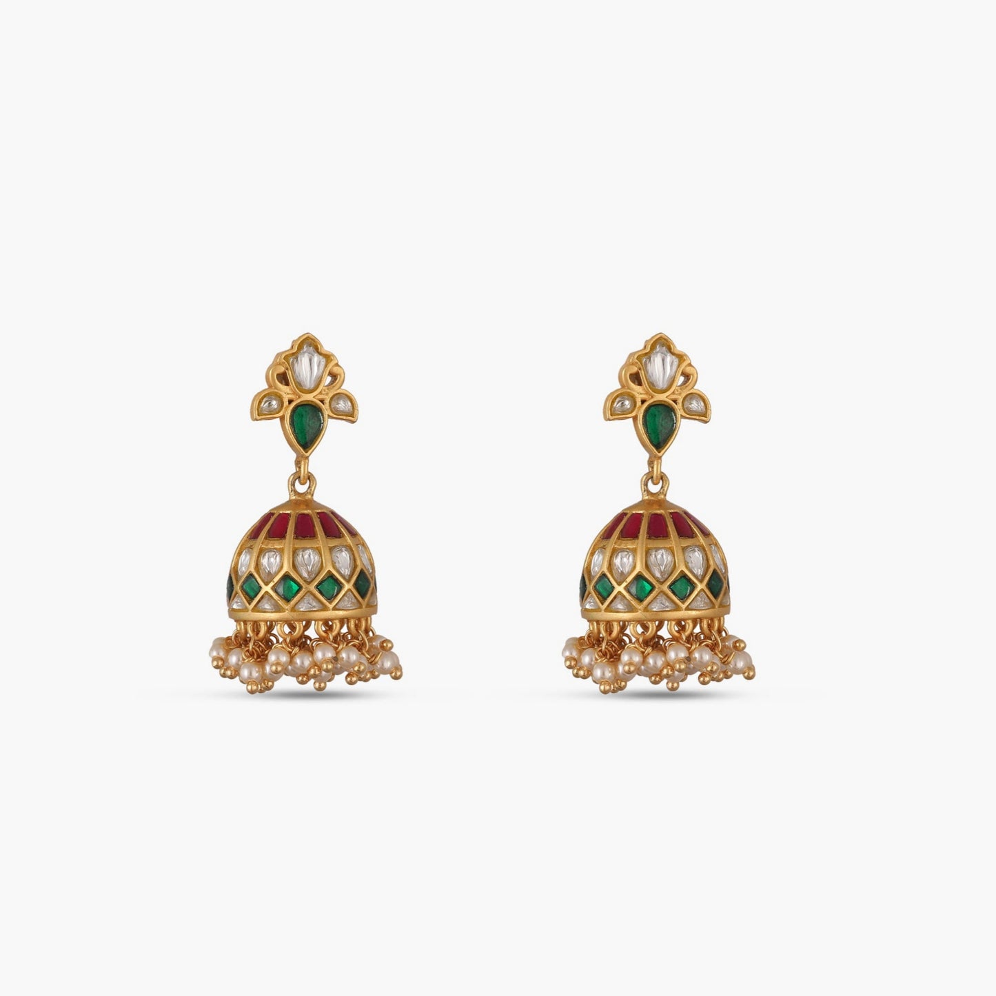 Pushpa Kempu Jadau Silver Jhumka Earrings