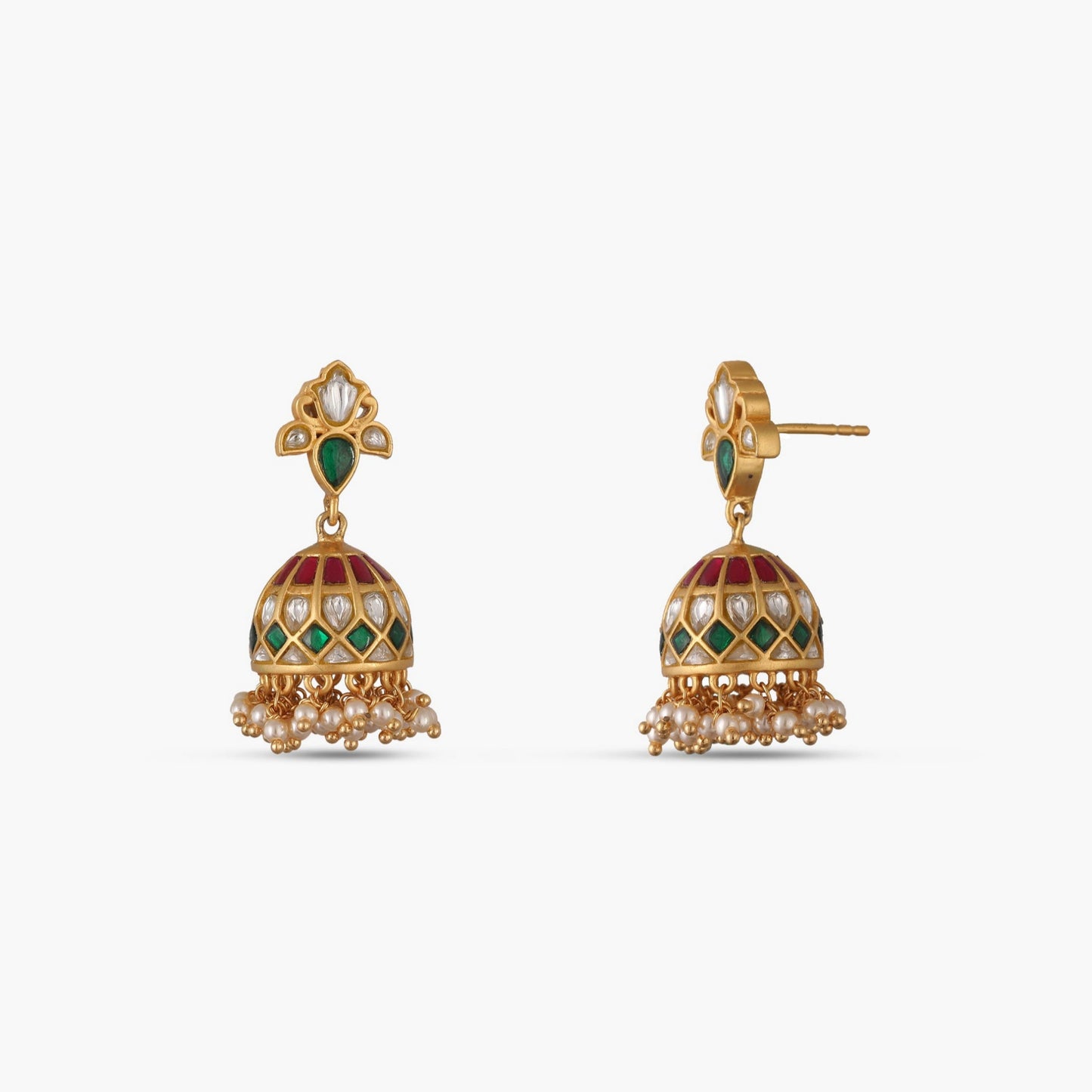 Pushpa Kempu Jadau Silver Jhumka Earrings