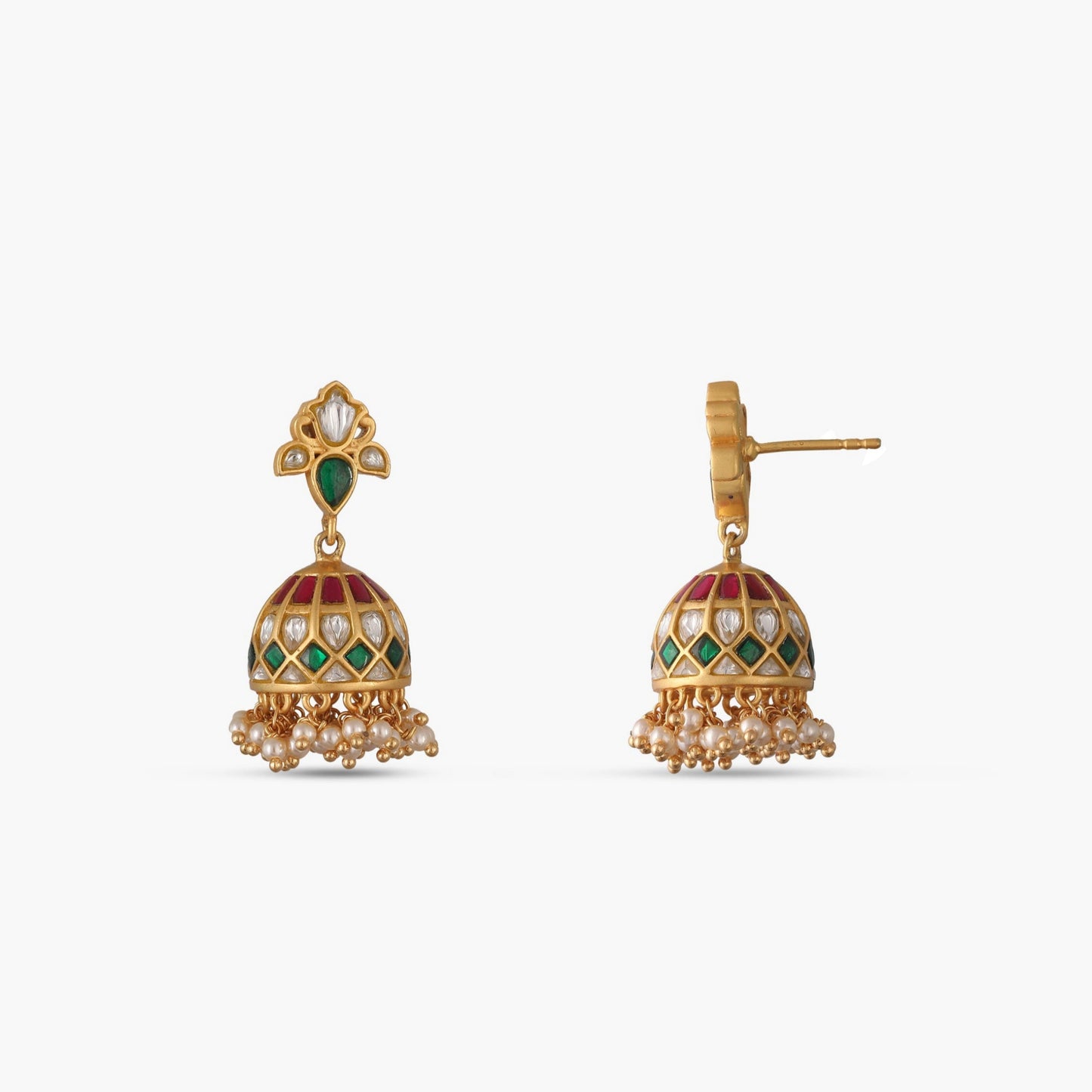 Pushpa Kempu Jadau Silver Jhumka Earrings