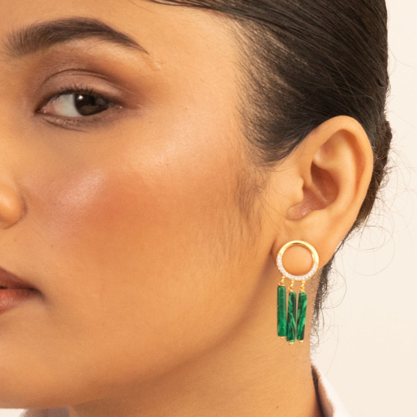 Malachite Round Silver Drop Earrings