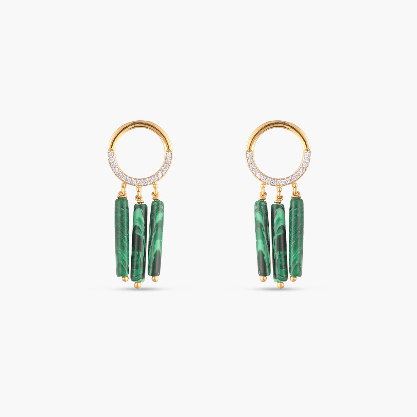 Malachite Round Silver Drop Earrings