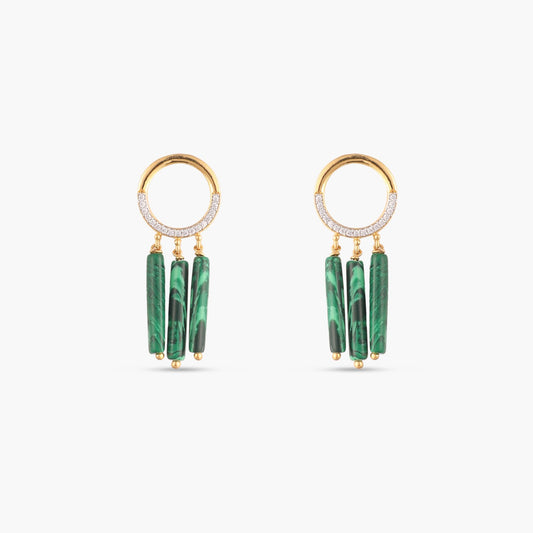 Malachite Round Silver Drop Earrings
