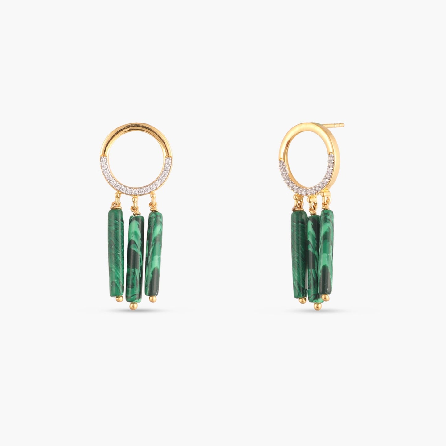 Malachite Round Silver Drop Earrings