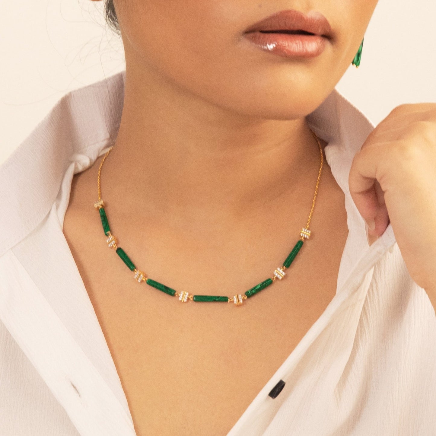 Malachite Bar Charm Silver Necklace