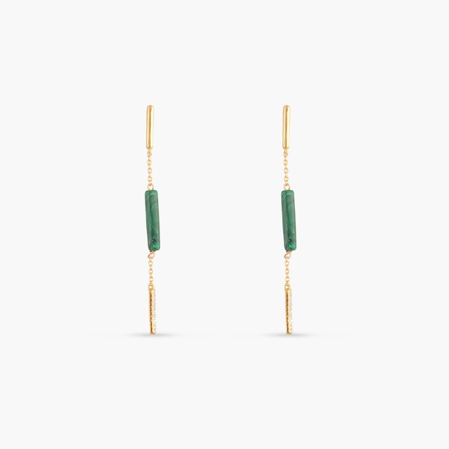 Malachite Bar Charm Silver Drop Earrings