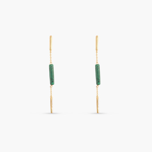 Malachite Bar Charm Silver Drop Earrings