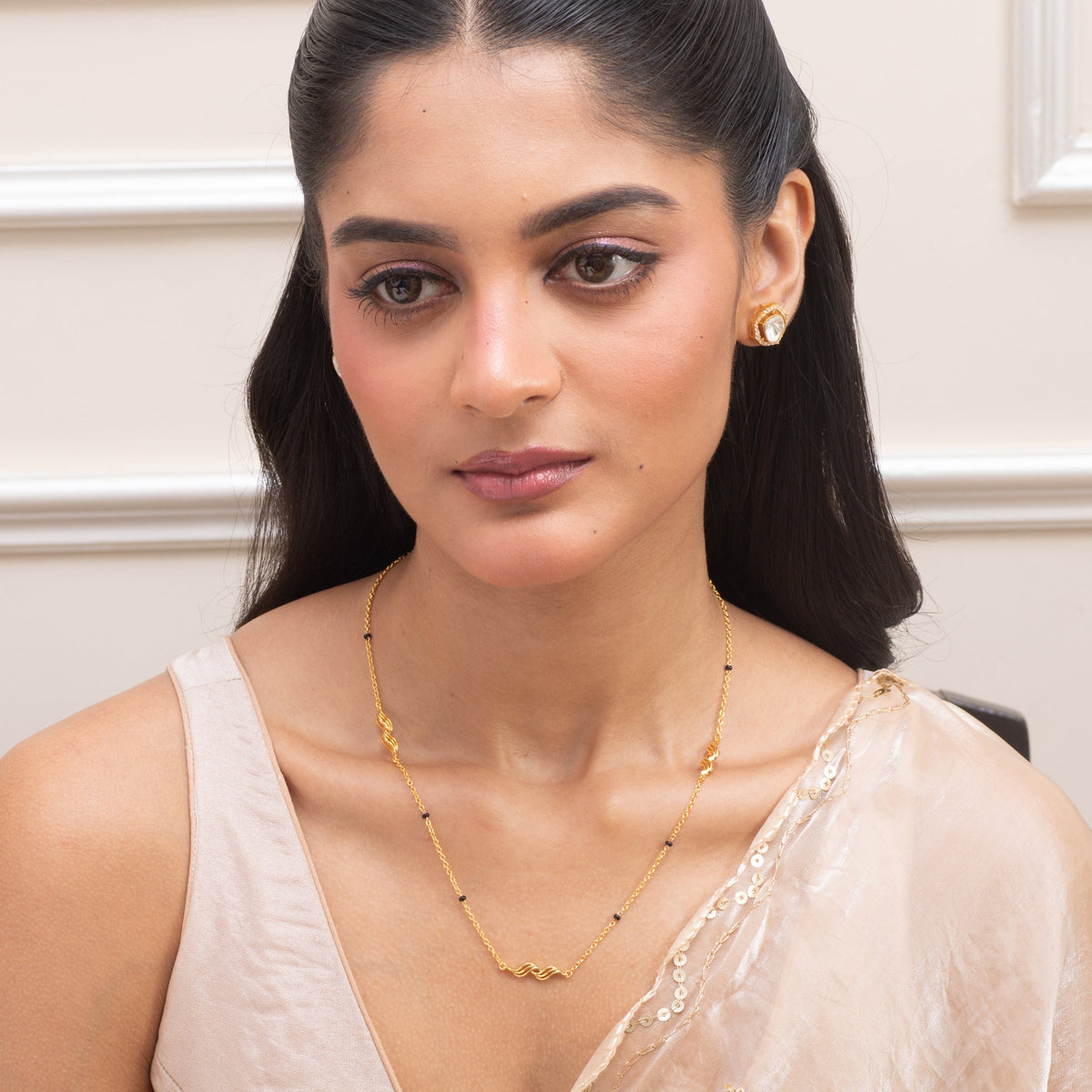 Wave Charm CZ Silver Mangalsutra