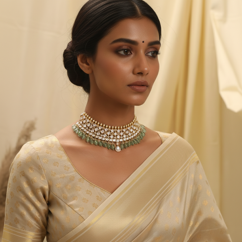 Parvati Moissanite CZ Silver Choker