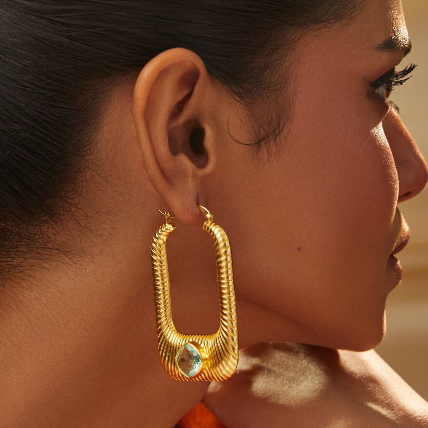 Dune Rectangular Statement Silver Hoops