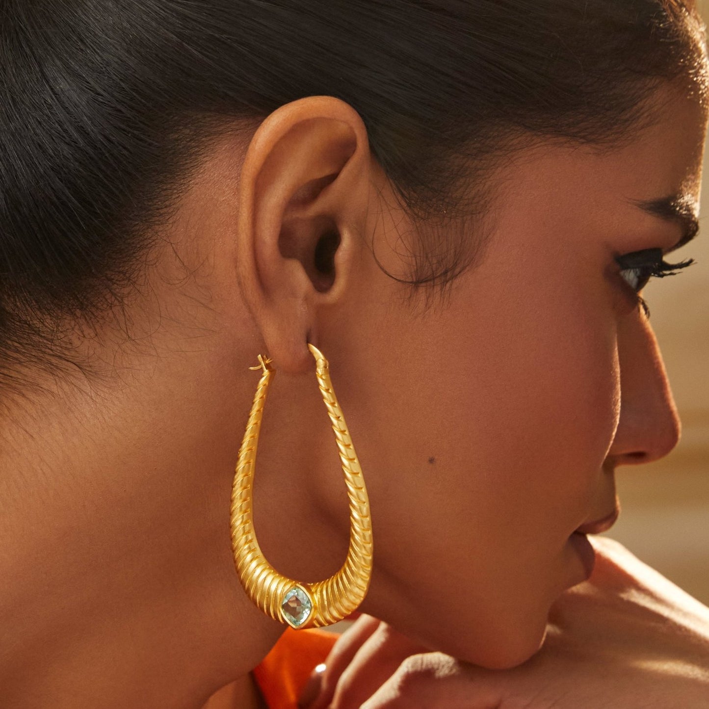 Dune Statement Pear Silver Hoops