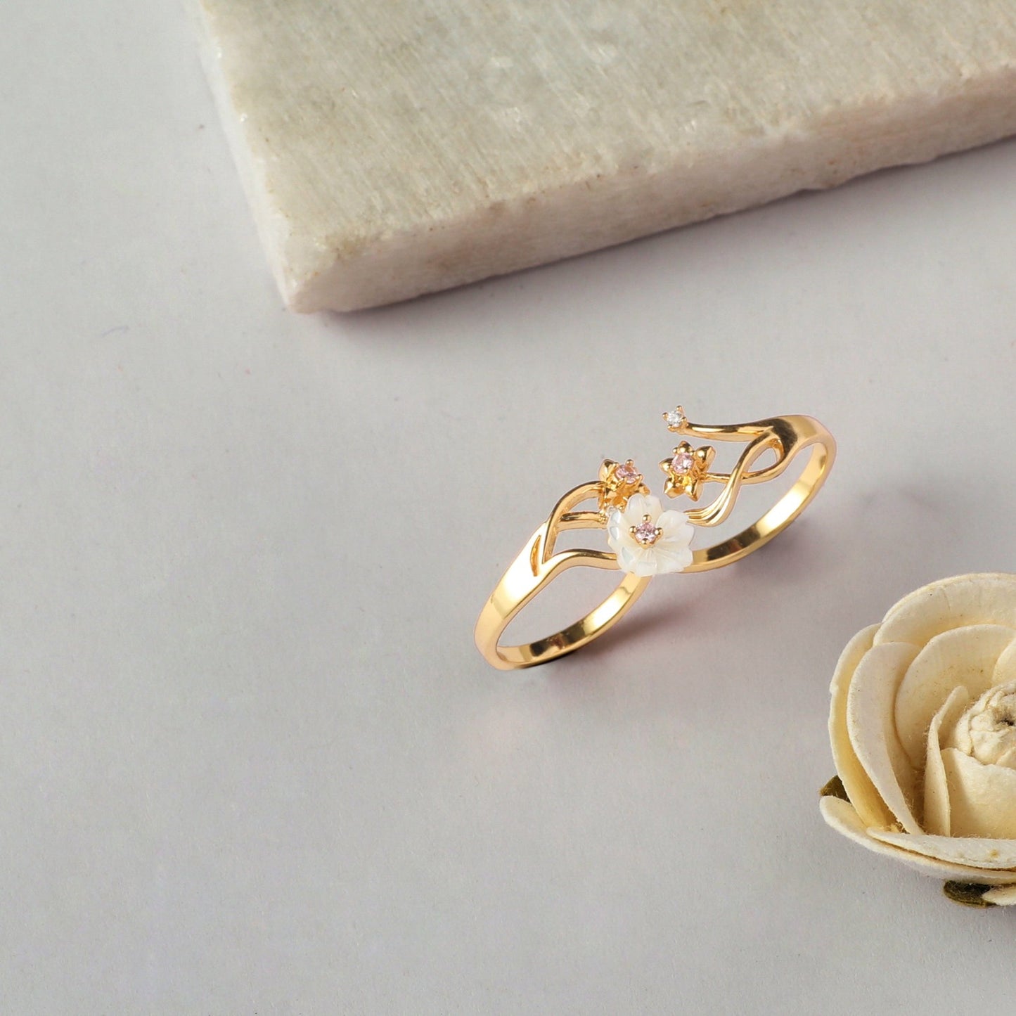 Blossom Veil Elegant Silver Two Finger Ring
