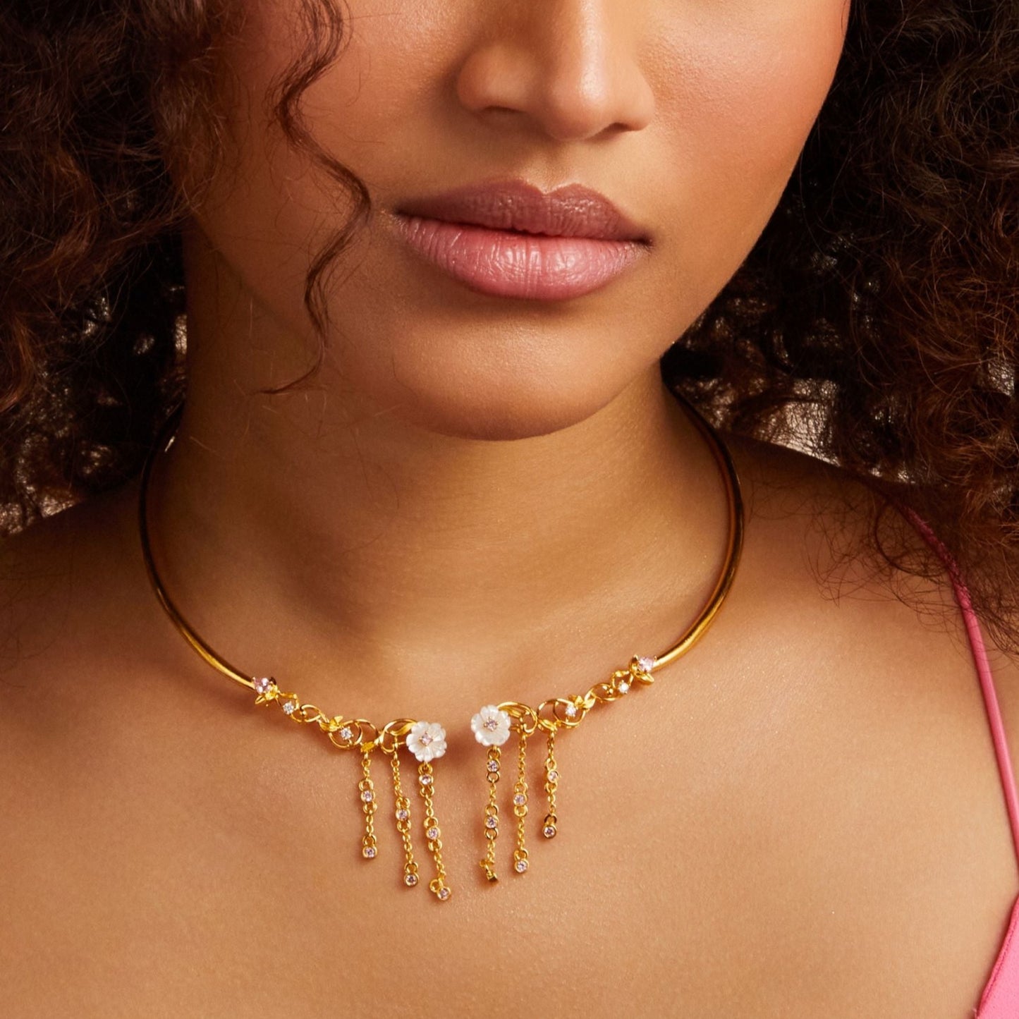 Blossom Veil Open Front Silver Hasli Necklace