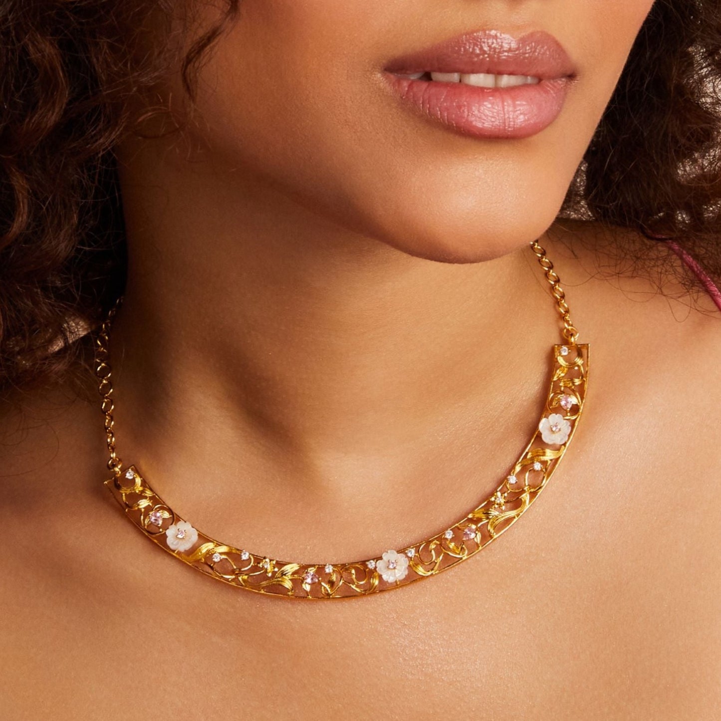 Blossom Veil Statement Silver Hasli Necklace