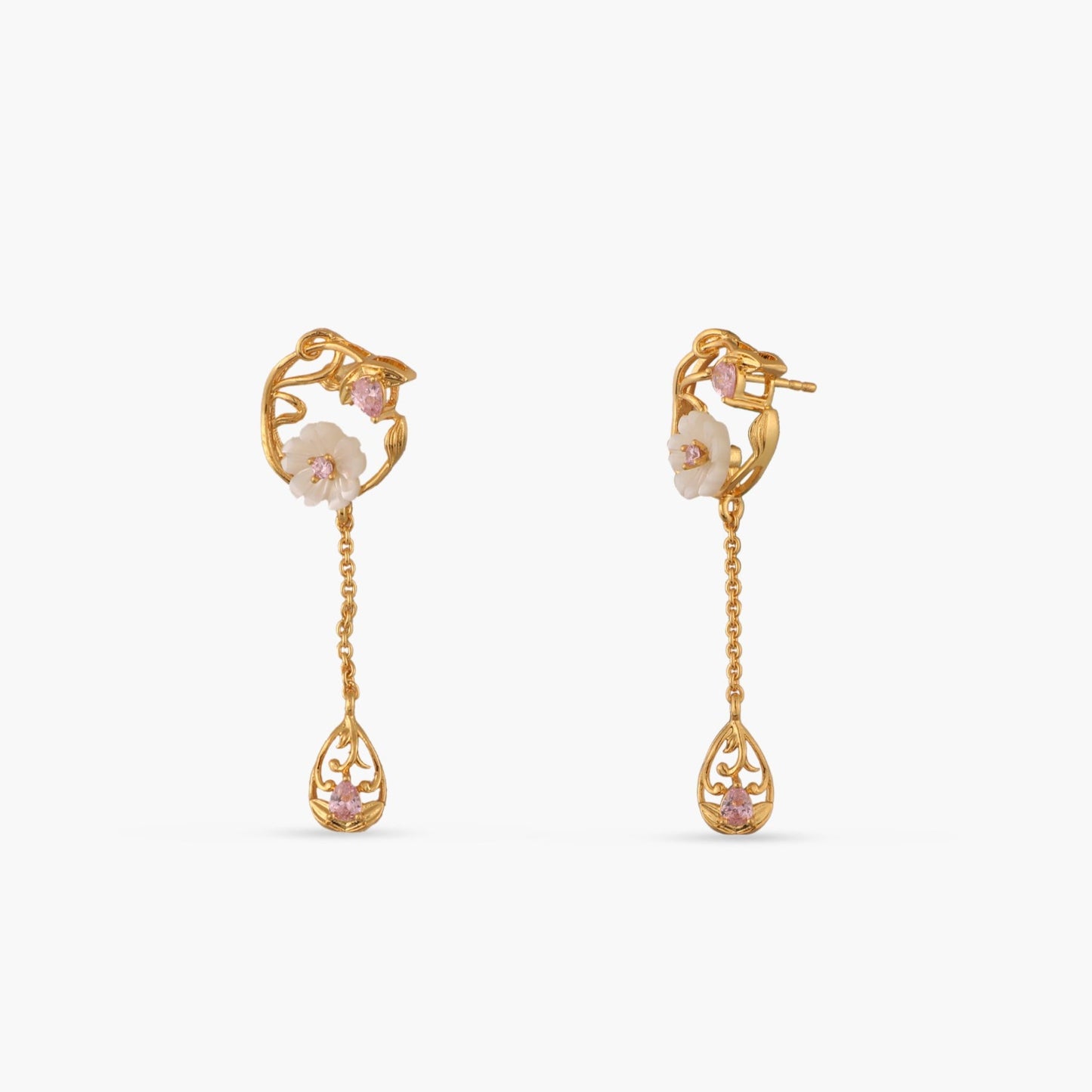 Blossom Veil Chain Elegance Silver Drop Earrings