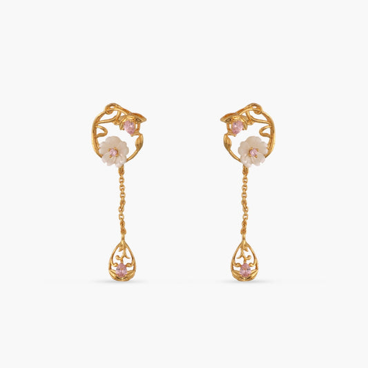 Blossom Veil Chain Elegance Silver Drop Earrings