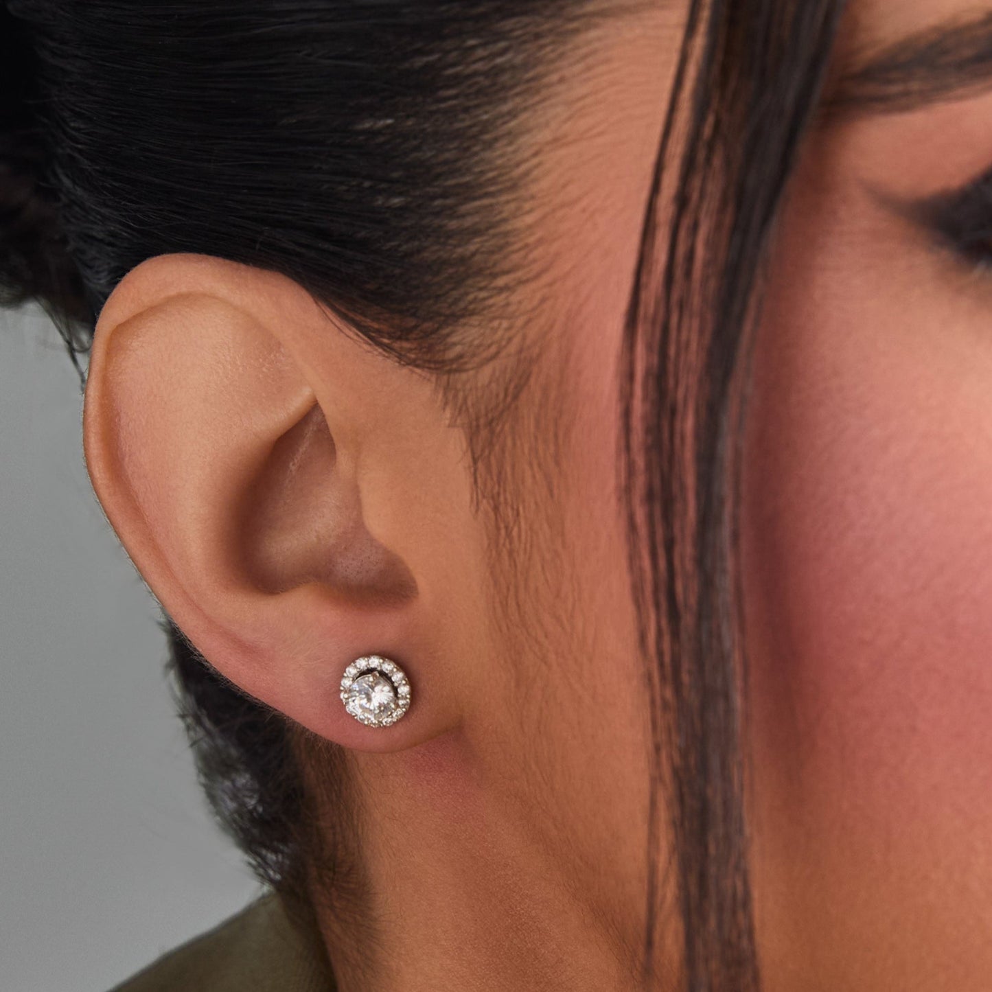Round CZ Solitaire and Halo Jacket Silver Stud Earrings