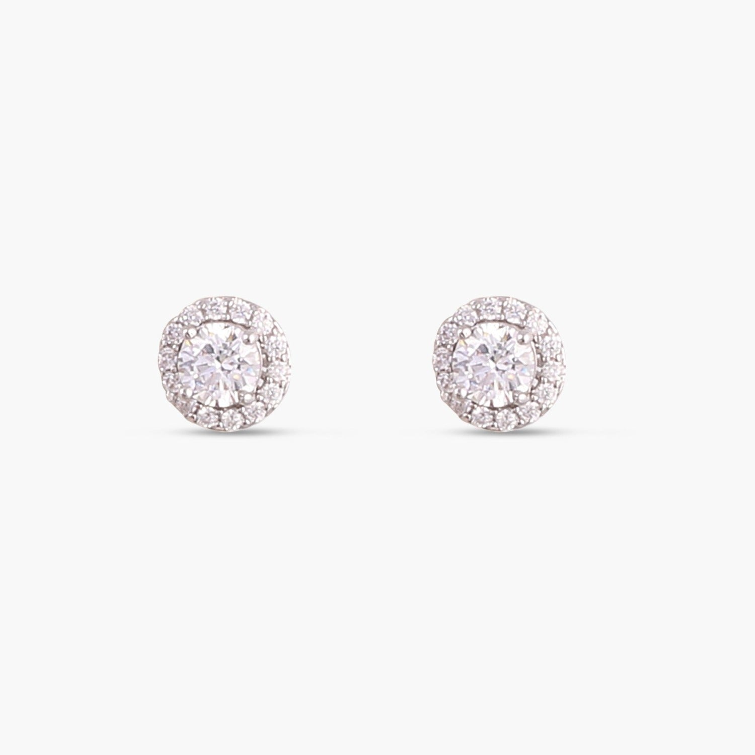 Round CZ Solitaire and Halo Jacket Silver Stud Earrings
