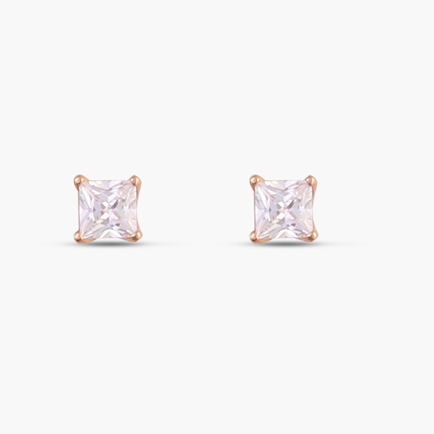 Classic Princess Cut CZ Solitaire Silver Stud Earrings, Small