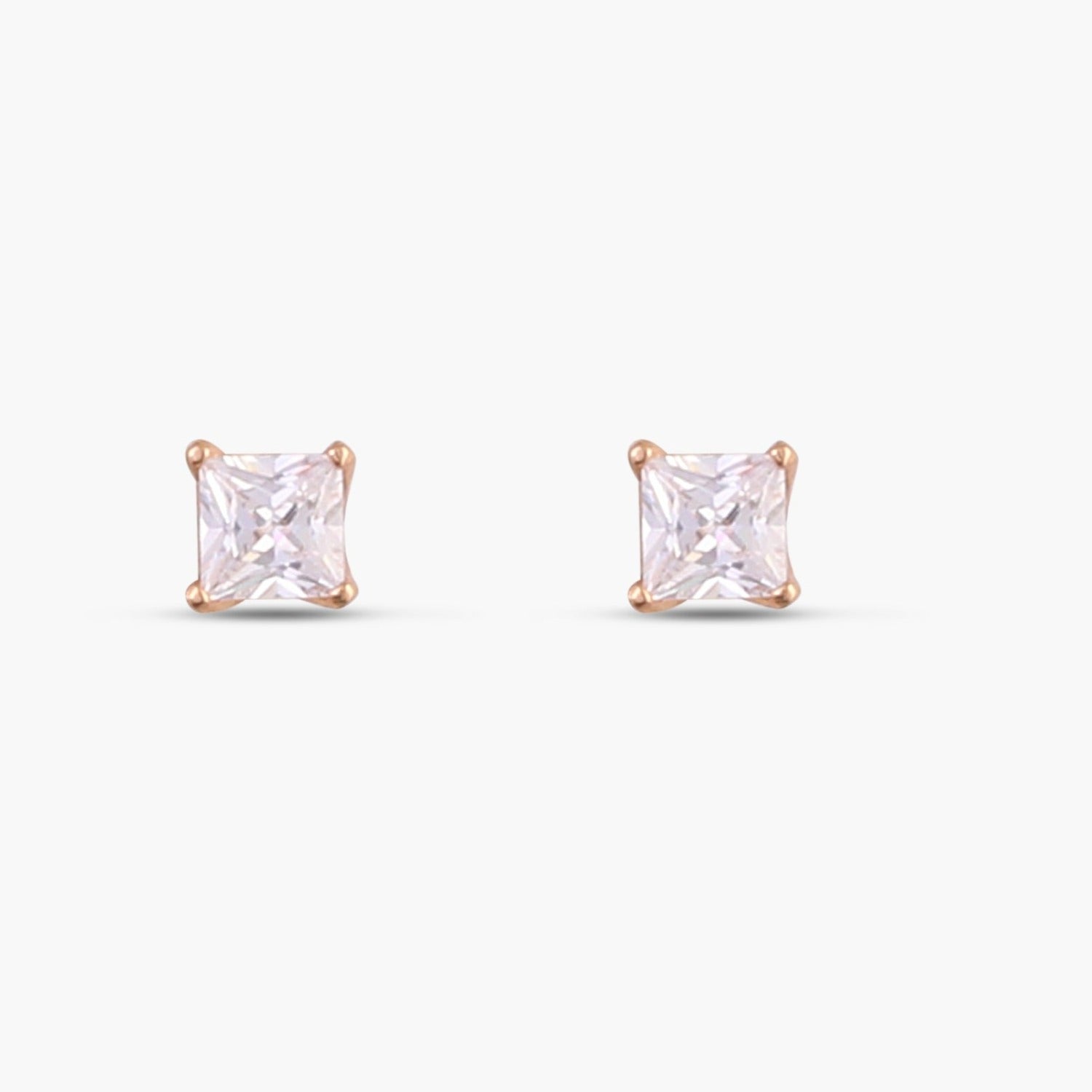 Classic Princess Cut CZ  Solitaire  Silver Stud Earrings, Small