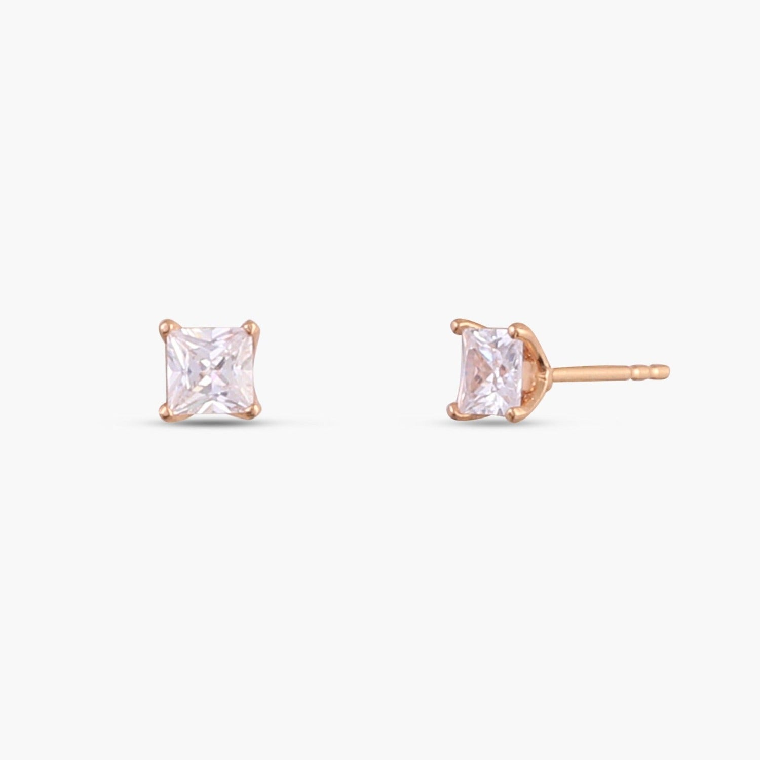 Classic Princess Cut CZ  Solitaire  Silver Stud Earrings, Small