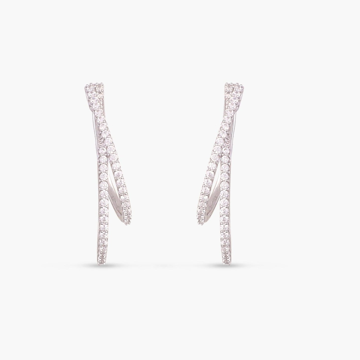 Crossover Sparkle CZ Silver Hoop Earrings