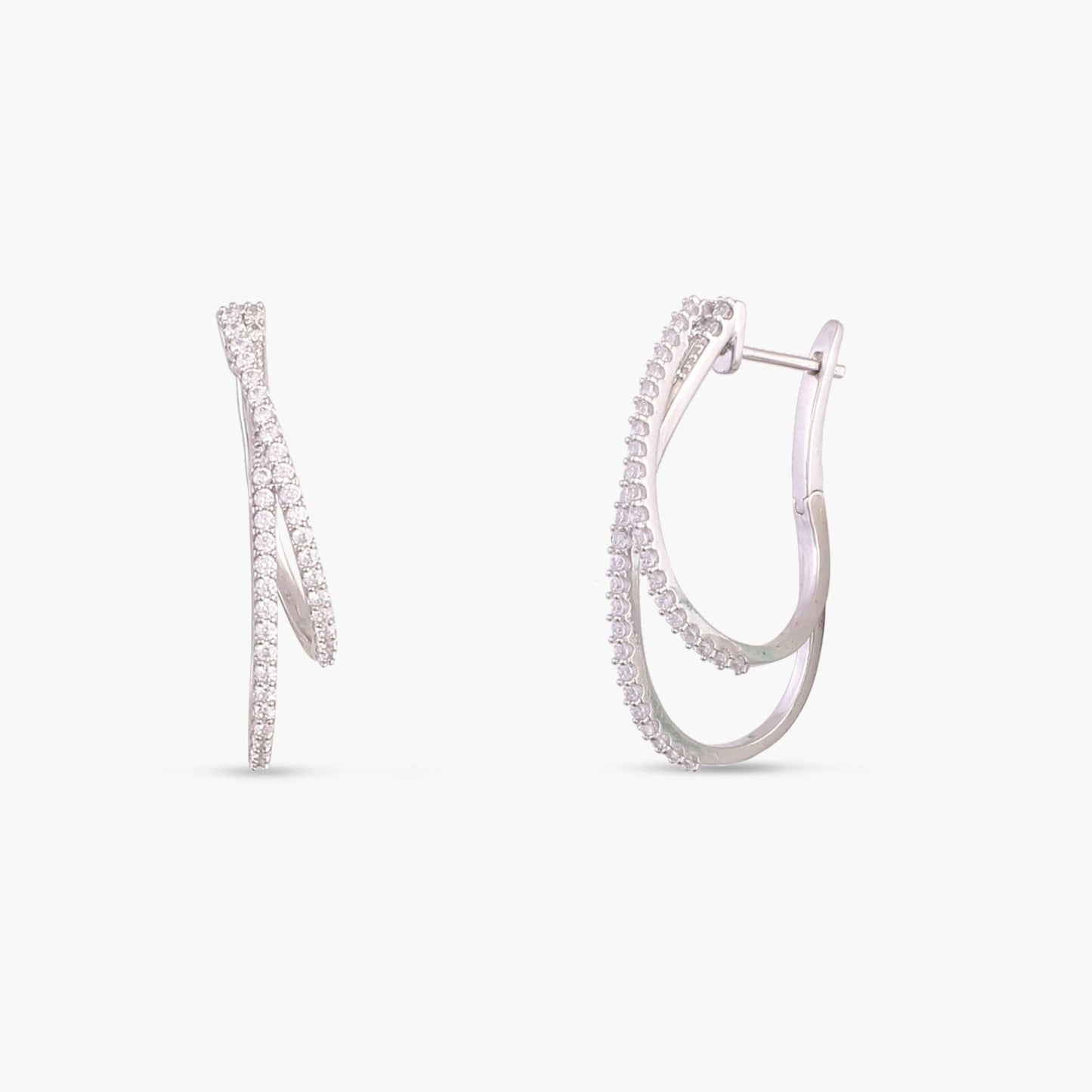 Crossover Sparkle CZ Silver Hoop Earrings