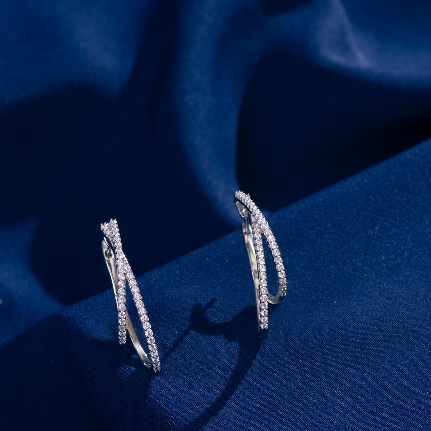 Crossover Sparkle CZ Silver Hoop Earrings