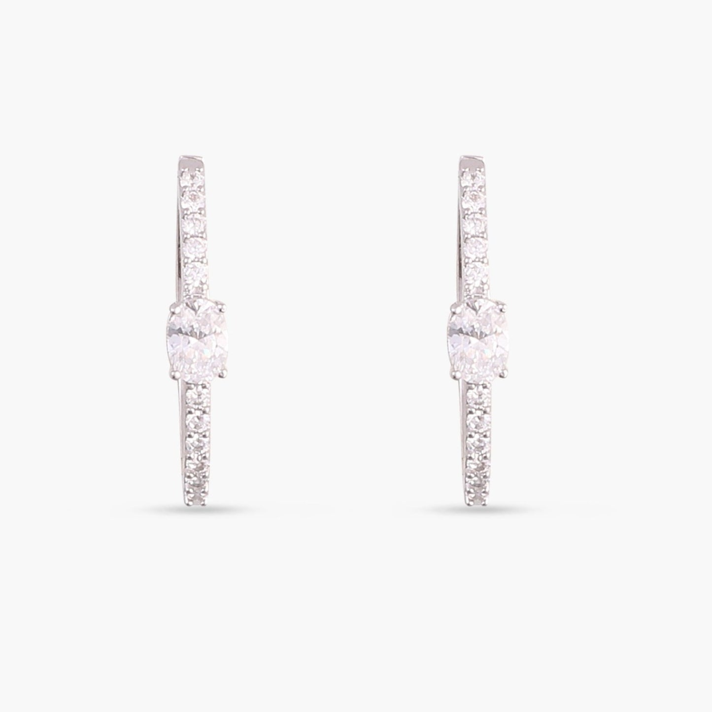 Oval cut CZ Silver Hoop Earrings