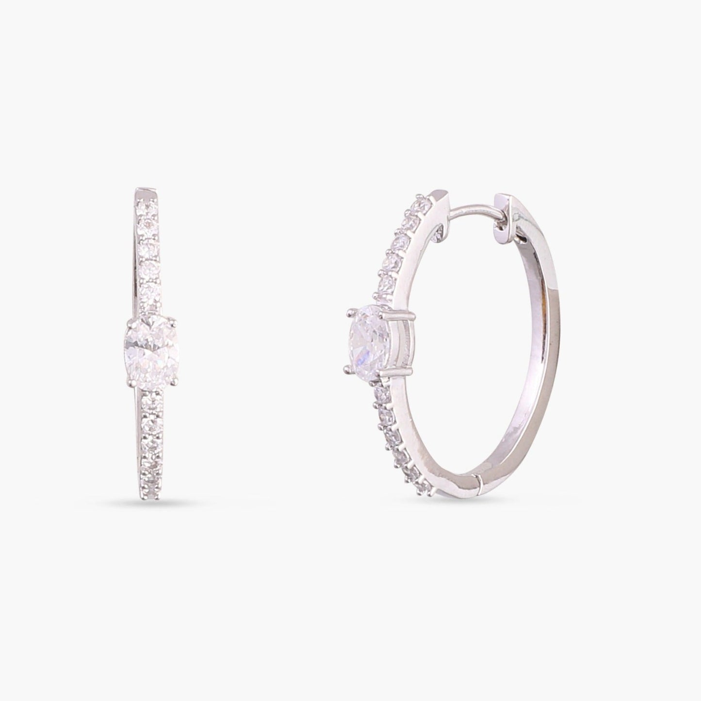 Oval cut CZ Silver Hoop Earrings