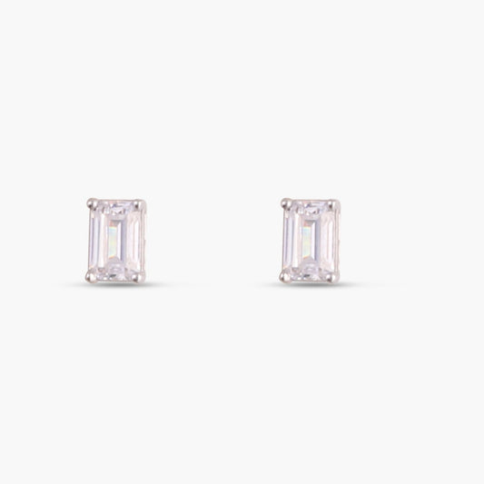 Classic Emerald cut CZ Solitaire Silver Stud Earrings, Mini