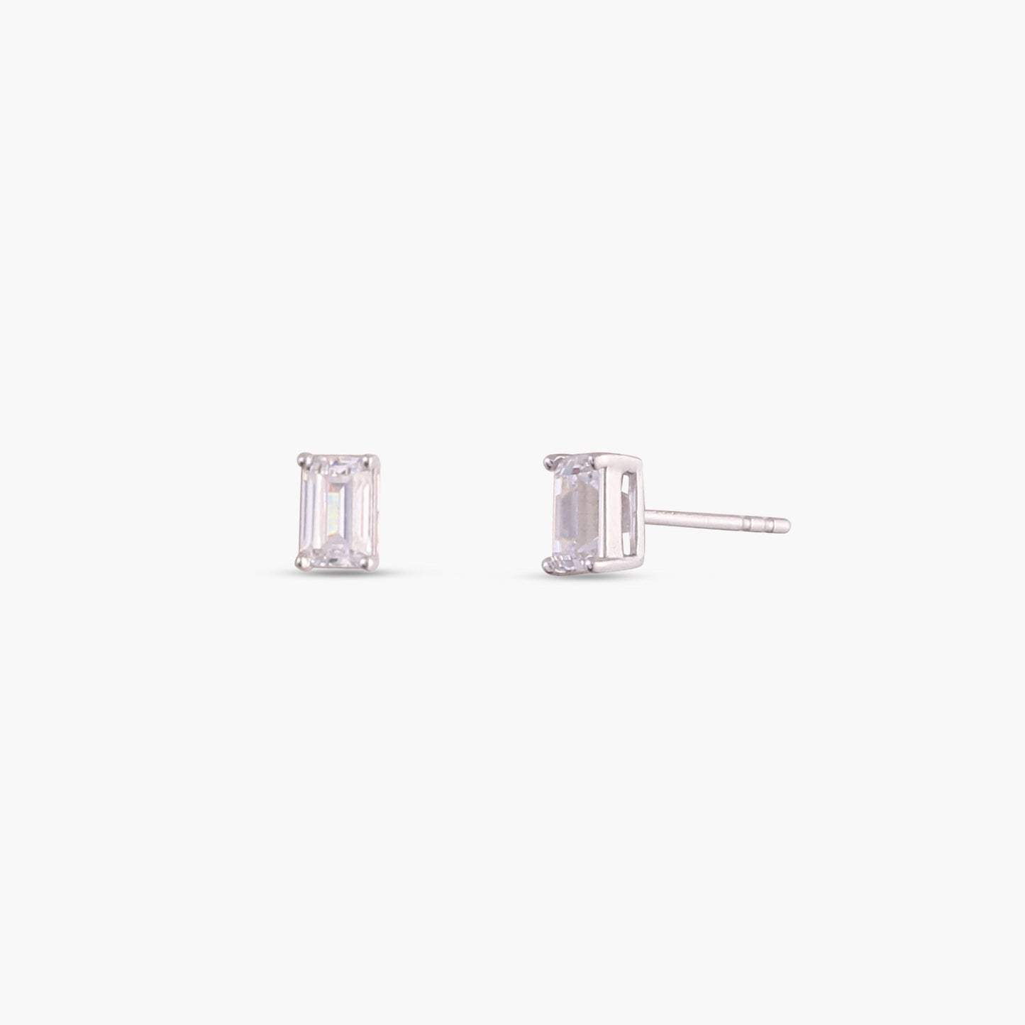 Classic Emerald cut CZ Solitaire Silver Stud Earrings, Mini