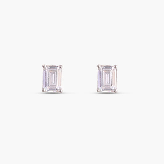 Classic Emerald cut CZ Solitaire Silver Stud Earrings, Small