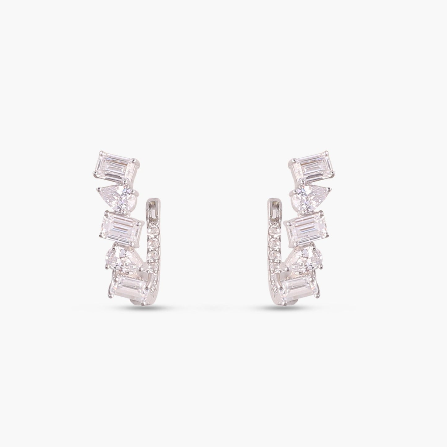 Drop and Emerald Cut CZ Silver Hoop Earrings