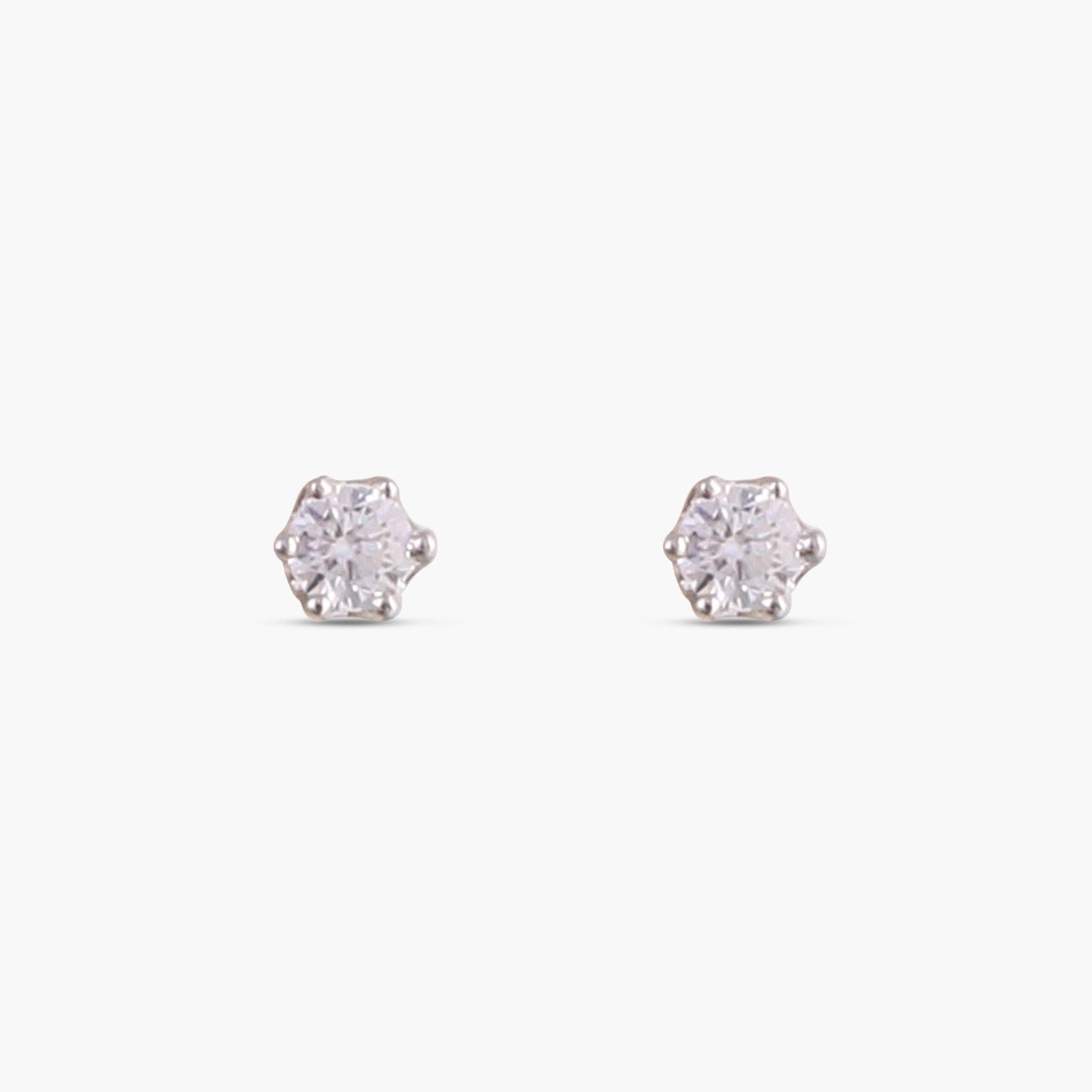 Classic Round CZ Solitaire Silver Stud Earrings, Mini