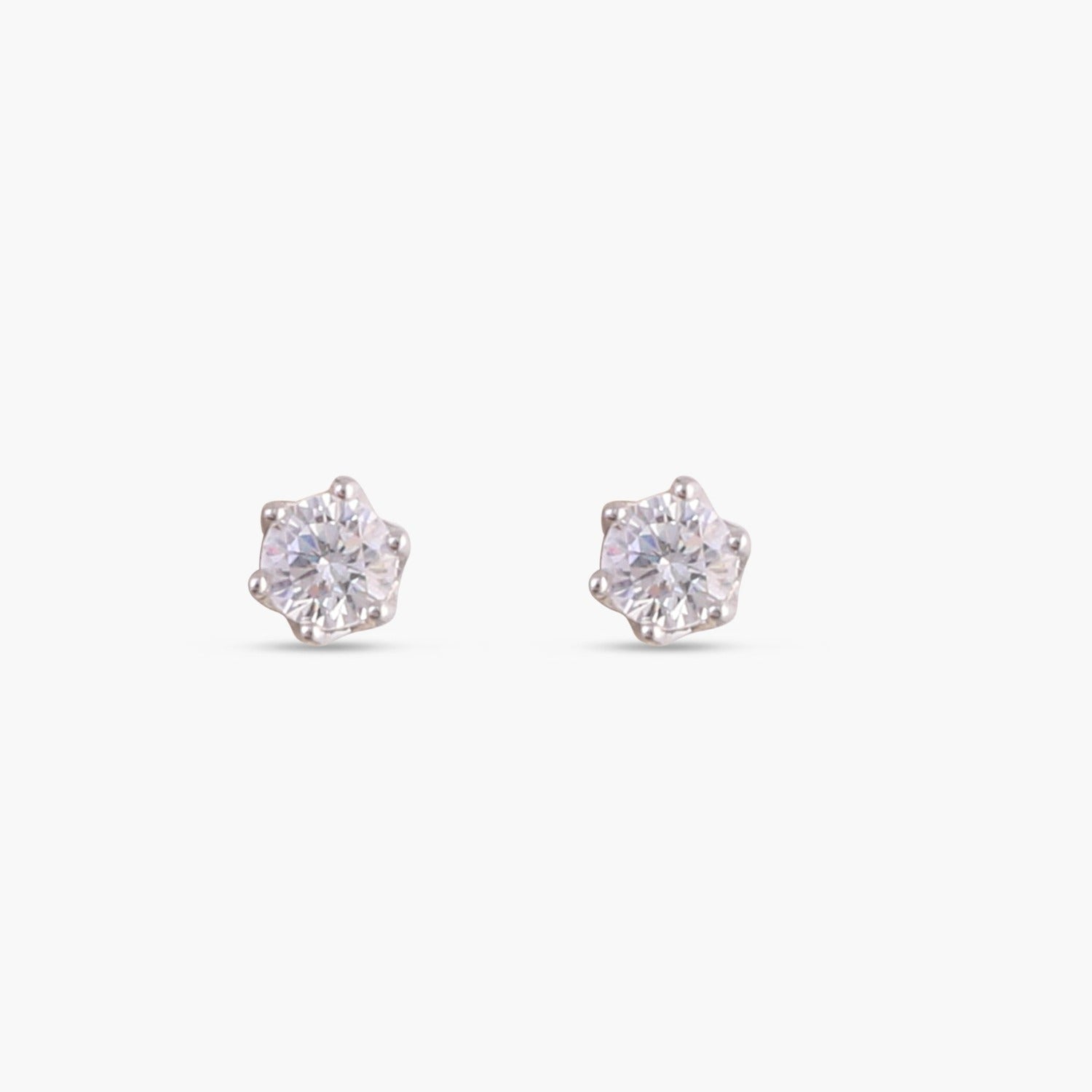 Classic Round CZ  Solitaire Silver Stud Earrings, Small