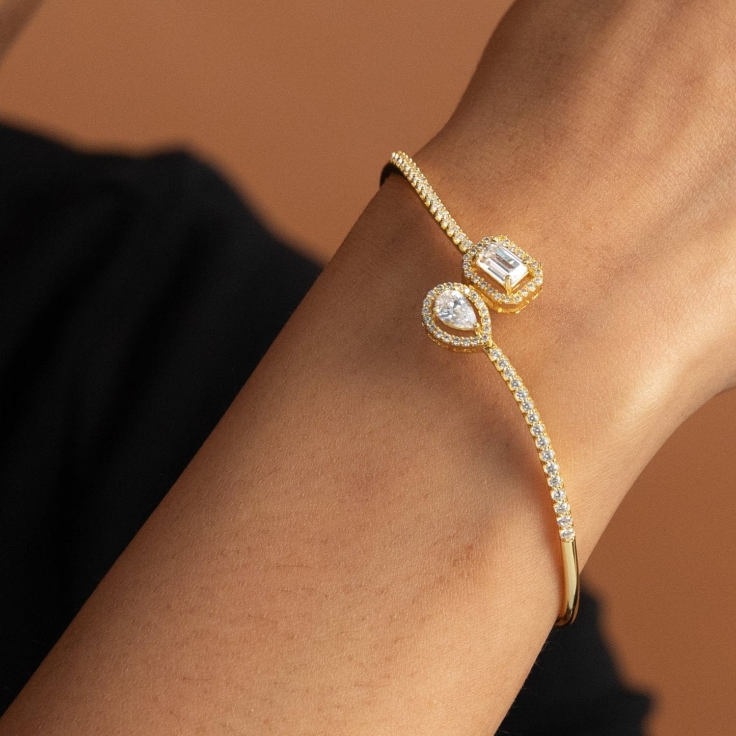 Duet Open Gold Plated CZ Silver Bracelet