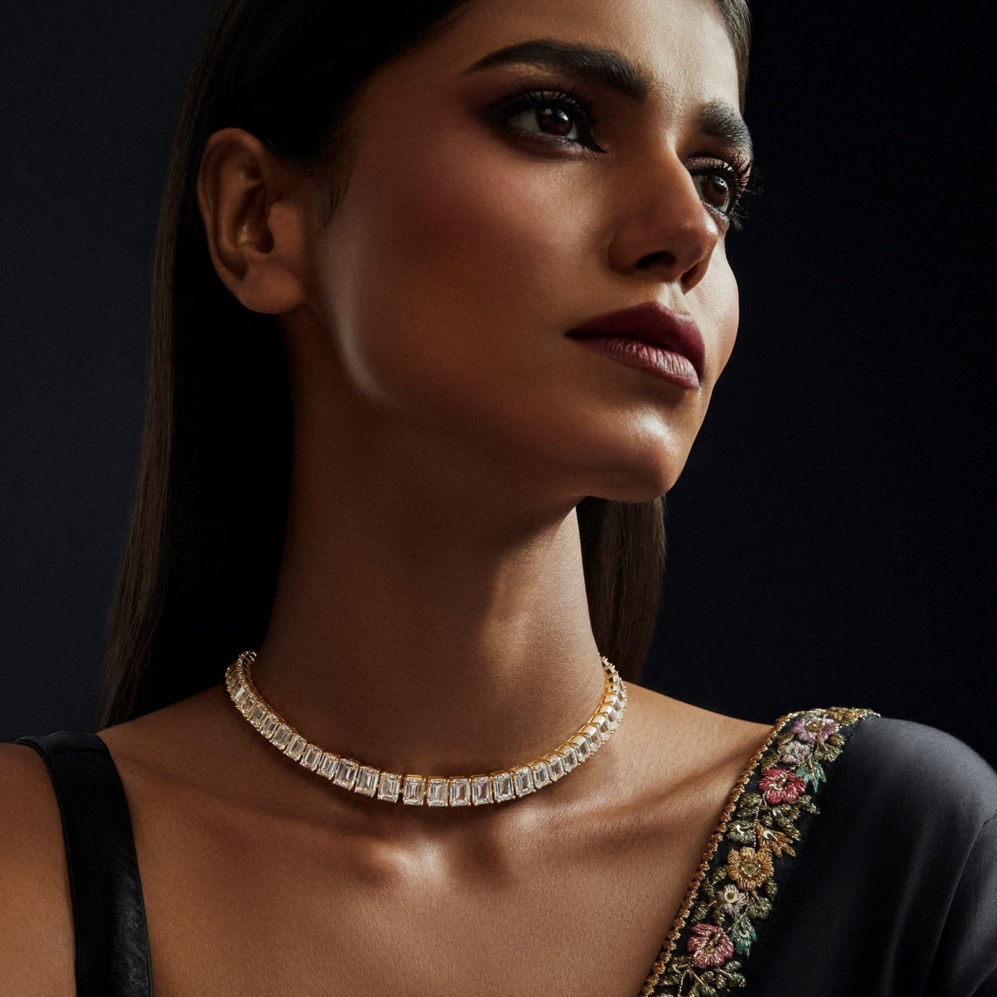 Celeste CZ Tennis Choker Silver Necklace