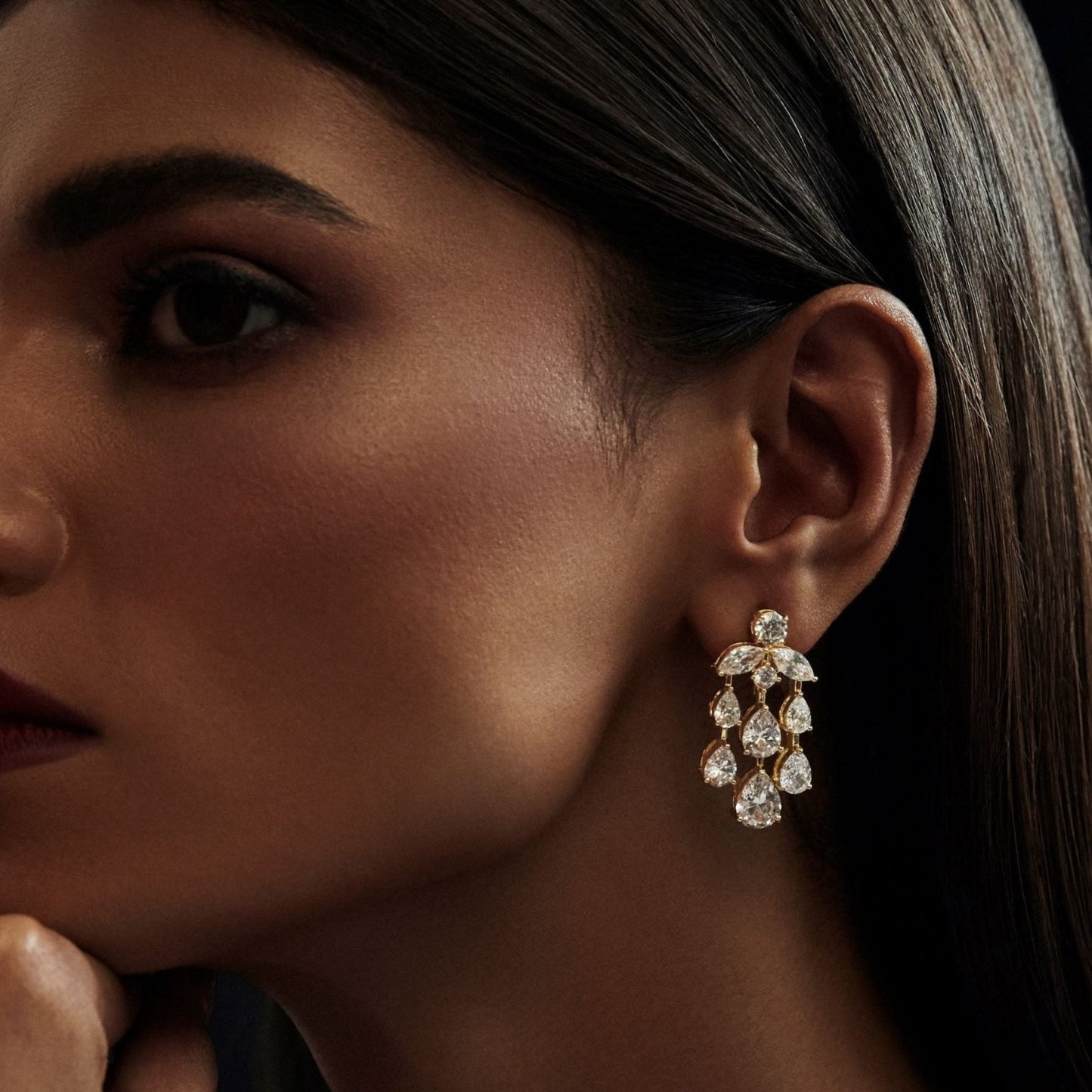Aurelia CZ Gold Plated Silver Chandelier Earrings