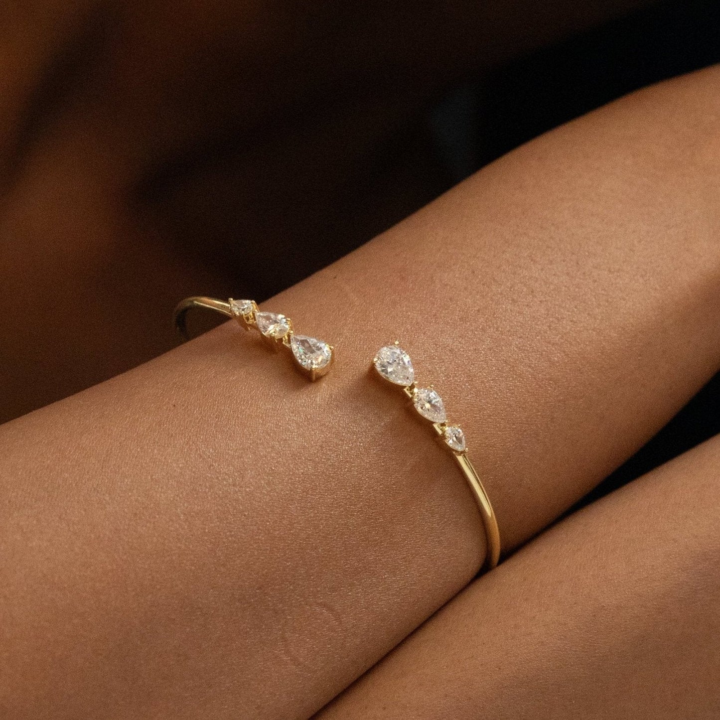 Elara CZ Teardrop Open Gold Plated Silver Bracelet