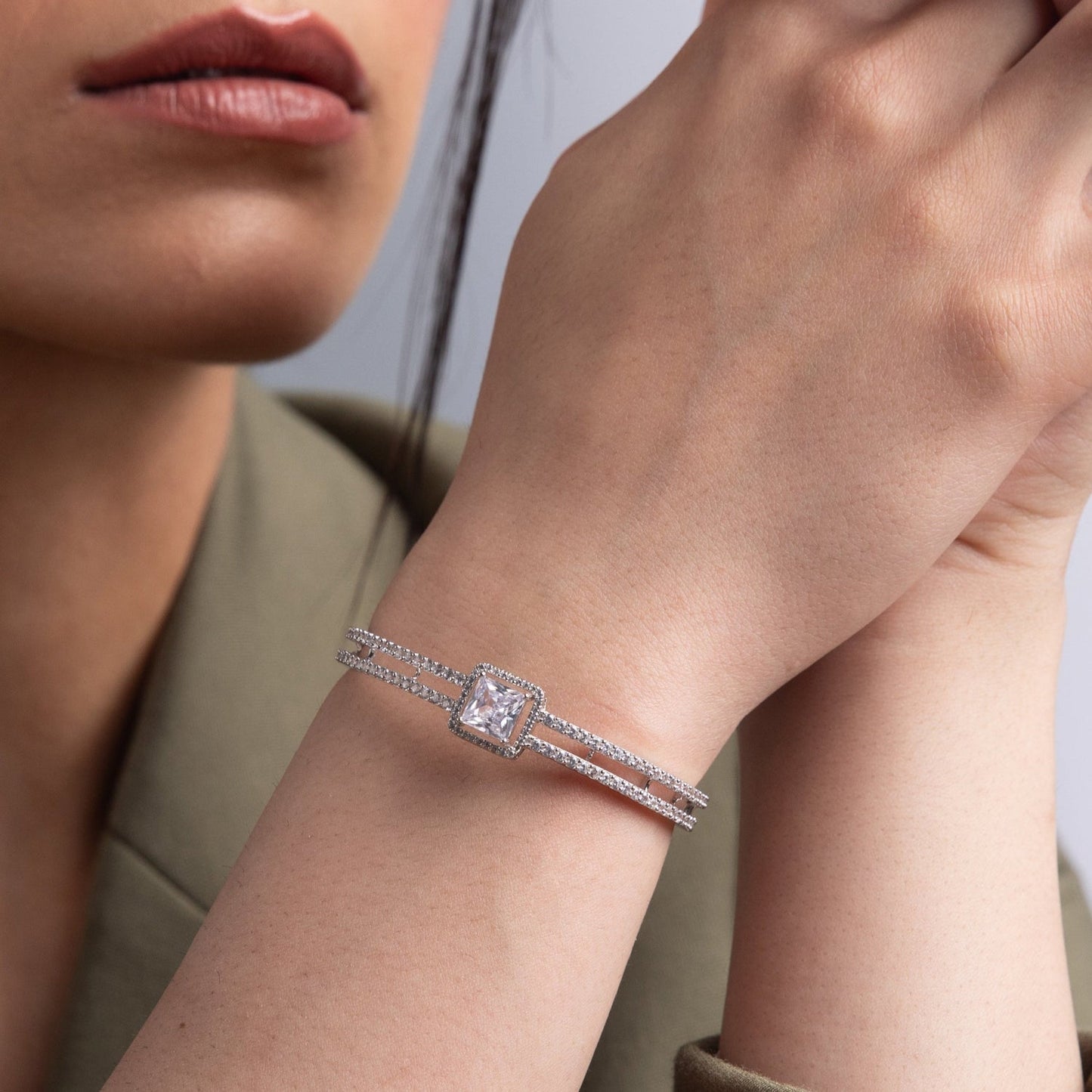 Grandeur Layered CZ Silver Bracelet